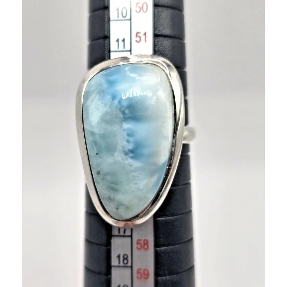 Blue Larimar Gemstone Ring Size 7 Sterling Silver‎ 925 Tide-Shaped Handmade NWOT